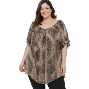 RALPH LAUREN silk animal snake print brown beige tan blouse shirt short …